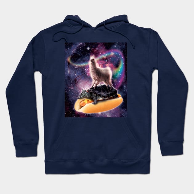 Llama Riding Giant Turtle on Hot Dog Hoodie by Random Galaxy